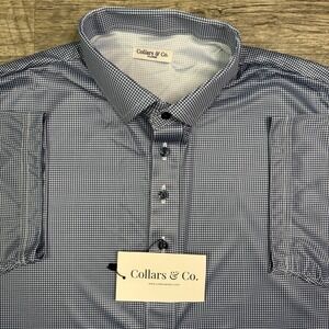 NEW Collars & Co polo men's XL blue houndstooth short sleeve active performance